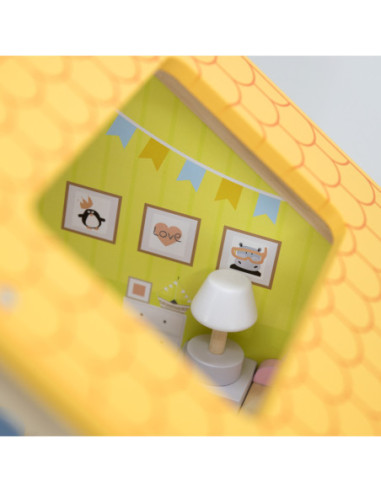 VIGA Zestaw Drewniany Domek dla Lalek z Laleczkami i Akcesoriami