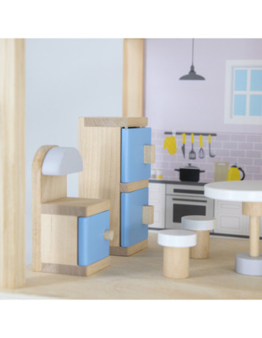 VIGA Zestaw Drewniany Domek dla Lalek z Laleczkami i Akcesoriami