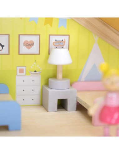 VIGA Zestaw Drewniany Domek dla Lalek z Laleczkami i Akcesoriami