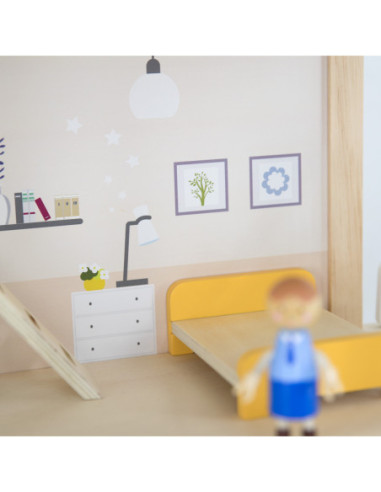 VIGA Zestaw Drewniany Domek dla Lalek z Laleczkami i Akcesoriami