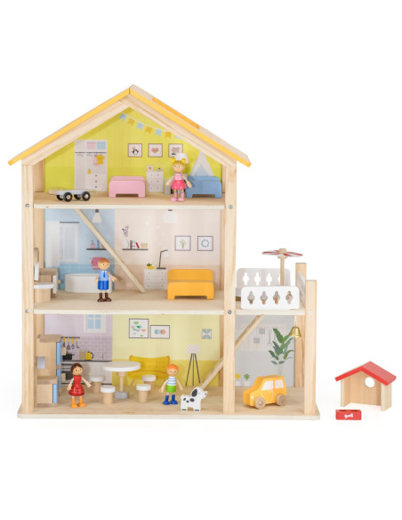VIGA Zestaw Drewniany Domek dla Lalek z Laleczkami i Akcesoriami