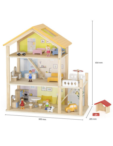 VIGA Zestaw Drewniany Domek dla Lalek z Laleczkami i Akcesoriami