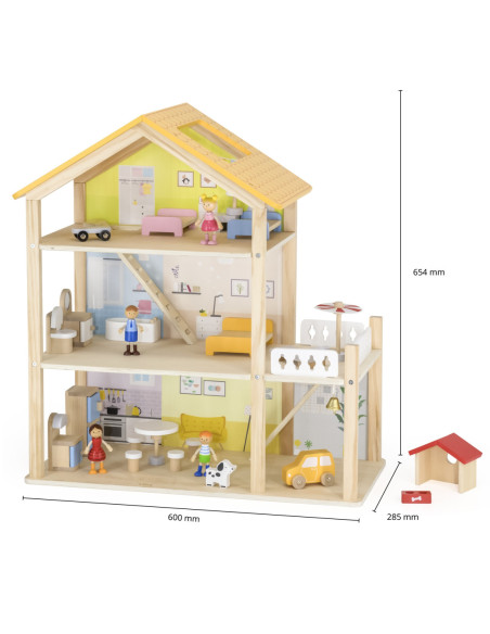 VIGA Zestaw Drewniany Domek dla Lalek z Laleczkami i Akcesoriami