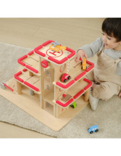 VIGA Drewniany Parking dla Samochodzików z Windą 4 Autka Helikopter 2