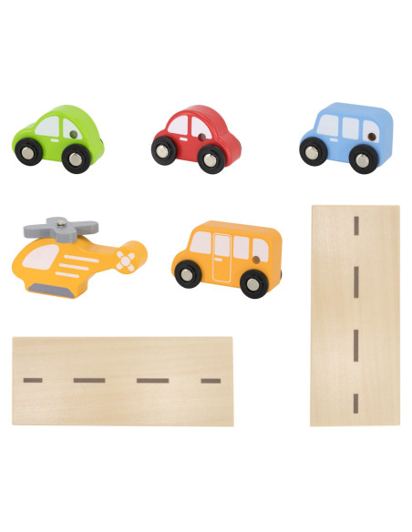 VIGA Drewniany Parking dla Samochodzików z Windą 4 Autka Helikopter