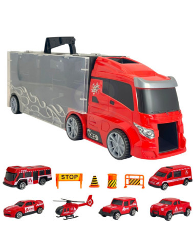 WOOPIE Zestaw Ciężarówka Transporter 3w1 Czerwony 11 el.