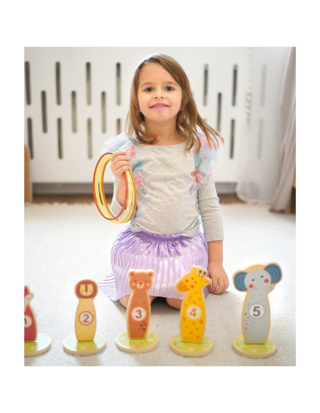 TOOKY TOY Rzut do Celu Drewniana Gra Zręcznościowa Obręcze 15 el.