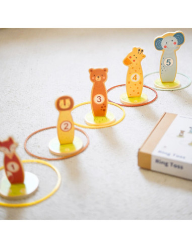 TOOKY TOY Rzut do Celu Drewniana Gra Zręcznościowa Obręcze 15 el.