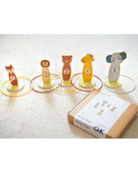 TOOKY TOY Rzut do Celu Drewniana Gra Zręcznościowa Obręcze 15 el.