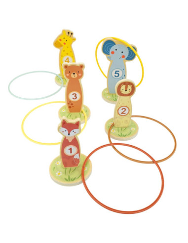 TOOKY TOY Rzut do Celu Drewniana Gra Zręcznościowa Obręcze 15 el.