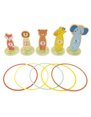 TOOKY TOY Rzut do Celu Drewniana Gra Zręcznościowa Obręcze 15 el.