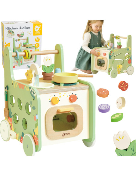 Classic World Drewniana Kuchnia 2w1 Pchacz Odkręcane Kółka