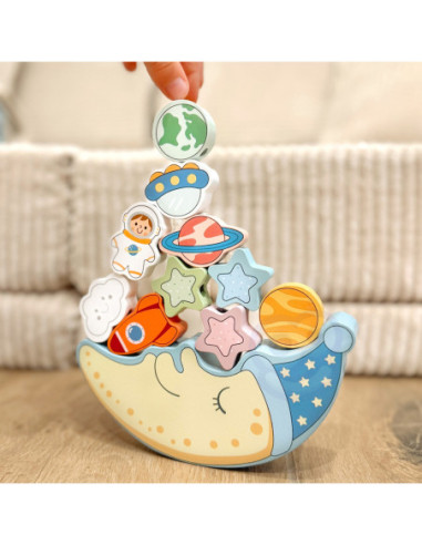 TOOKY TOY Śpiący Księżyc Balansująca Układanka Drewniana Nawlekanka Montessori