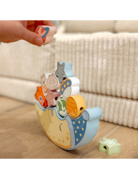 TOOKY TOY Śpiący Księżyc Balansująca Układanka Drewniana Nawlekanka Montessori