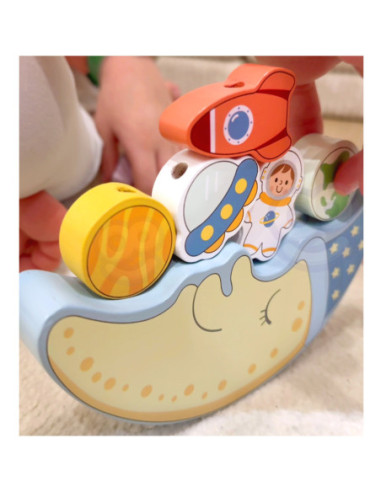 TOOKY TOY Śpiący Księżyc Balansująca Układanka Drewniana Nawlekanka Montessori