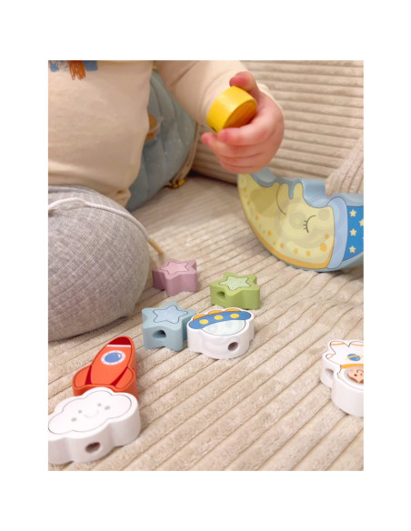 TOOKY TOY Śpiący Księżyc Balansująca Układanka Drewniana Nawlekanka Montessori