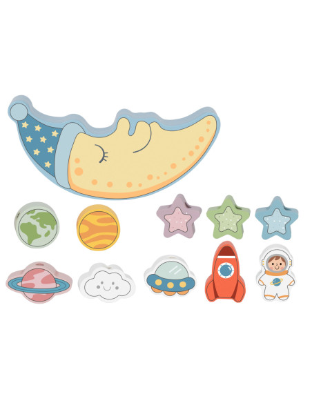 TOOKY TOY Śpiący Księżyc Balansująca Układanka Drewniana Nawlekanka Montessori