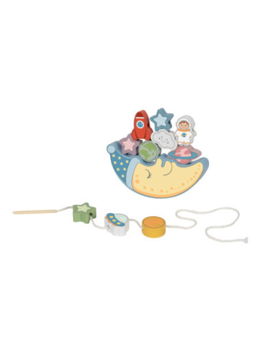 TOOKY TOY Śpiący Księżyc Balansująca Układanka Drewniana Nawlekanka Montessori
