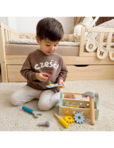 TOOKY TOY Drewniana Skrzynka z Narzędziami Zestaw 18 el. 2