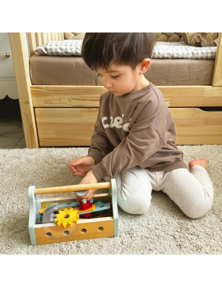 TOOKY TOY Drewniana Skrzynka z Narzędziami Zestaw 18 el.