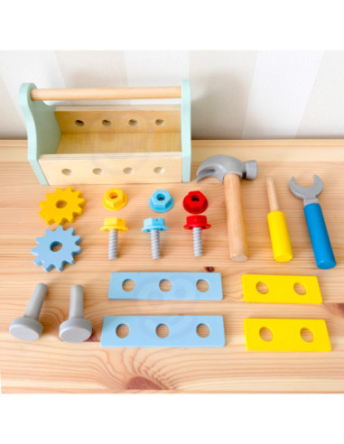TOOKY TOY Drewniana Skrzynka z Narzędziami Zestaw 18 el.