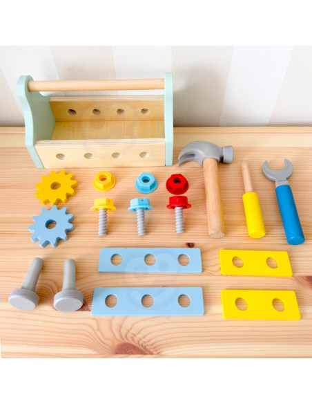 TOOKY TOY Drewniana Skrzynka z Narzędziami Zestaw 18 el.