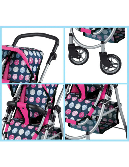 WOOPIE Wózek dla Lalek Regulowane Siedzisko  4 Koła