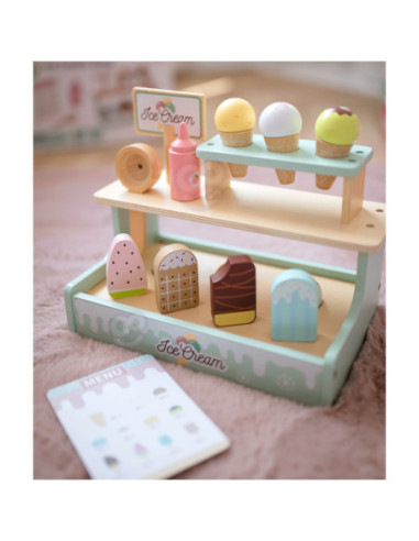 WOOPIE GREEN Drewniana Lodziarnia Zestaw z Lodami Stragan 16 EL