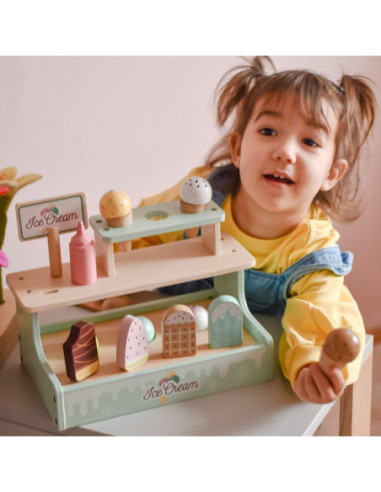 WOOPIE GREEN Drewniana Lodziarnia Zestaw z Lodami Stragan 16 EL