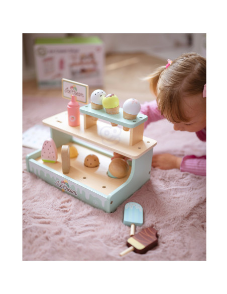 WOOPIE GREEN Drewniana Lodziarnia Zestaw z Lodami Stragan 16 EL