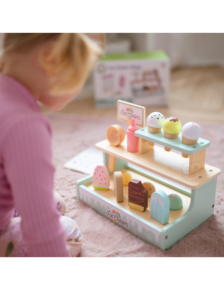 WOOPIE GREEN Drewniana Lodziarnia Zestaw z Lodami Stragan 16 EL