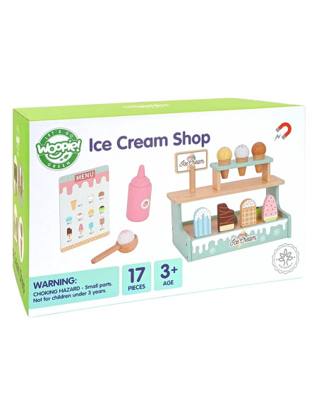 WOOPIE GREEN Drewniana Lodziarnia Zestaw z Lodami Stragan 16 EL