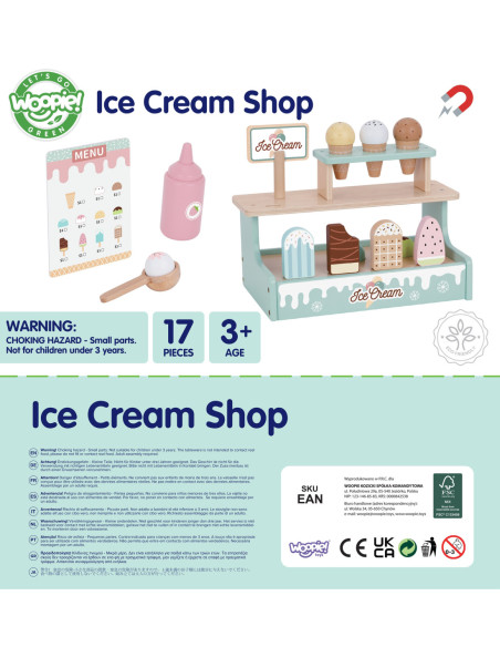 WOOPIE GREEN Drewniana Lodziarnia Zestaw z Lodami Stragan 16 EL