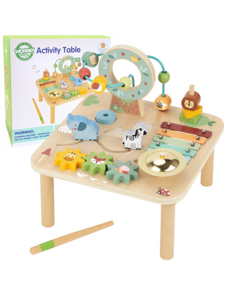 WOOPIE GREEN Drewniany Stolik Edukacyjny Muzyczny Labirynt Sensoryczny 5W1