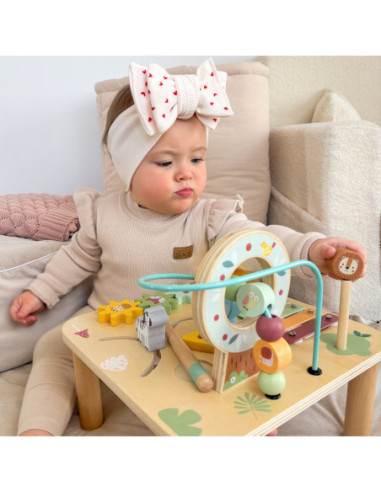 WOOPIE GREEN Drewniany Stolik Edukacyjny Muzyczny Labirynt Sensoryczny 5W1