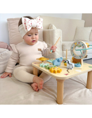 WOOPIE GREEN Drewniany Stolik Edukacyjny Muzyczny Labirynt Sensoryczny 5W1