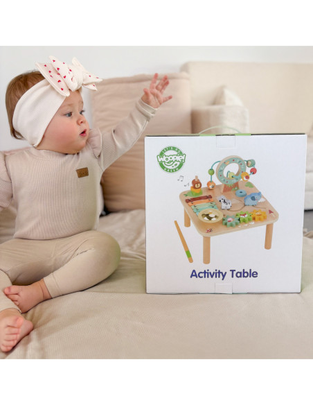 WOOPIE GREEN Drewniany Stolik Edukacyjny Muzyczny Labirynt Sensoryczny 5W1