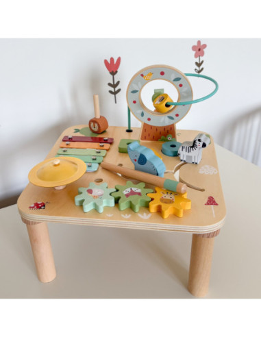 WOOPIE GREEN Drewniany Stolik Edukacyjny Muzyczny Labirynt Sensoryczny 5W1