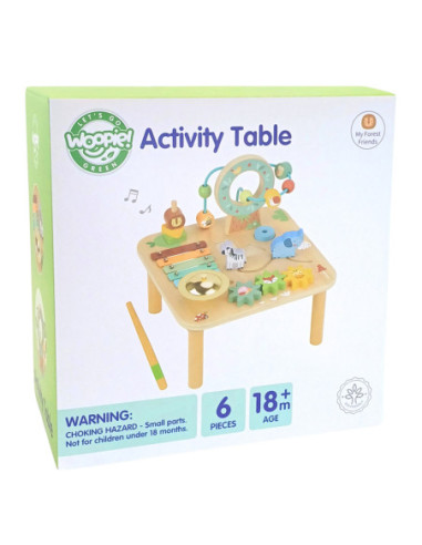 WOOPIE GREEN Drewniany Stolik Edukacyjny Muzyczny Labirynt Sensoryczny 5W1