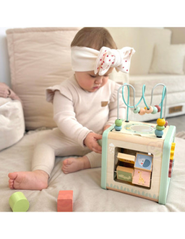 WOOPIE GREEN Drewniana Kostka Aktywności Multifunkcyjna Edukacyjna Sorter