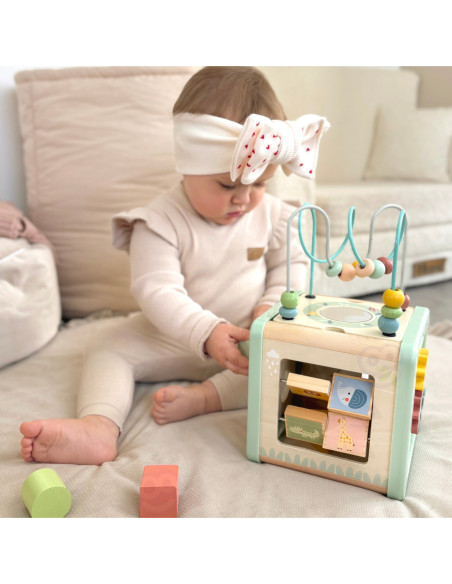 WOOPIE GREEN Drewniana Kostka Aktywności Multifunkcyjna Edukacyjna Sorter