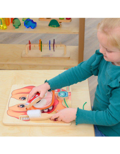 MASTERKIDZ Nauka Zdrowej Higieny Jamy Ustnej Pieska - Tablica Ścienna Edukacyjna Montessori