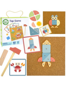 WOOPIE GREEN Drewniana Przybijanka z Młotkiem Układanka 20 wzorów 82 el.