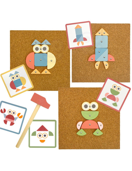 WOOPIE GREEN Drewniana Przybijanka z Młotkiem Układanka 20 wzorów 82 el.