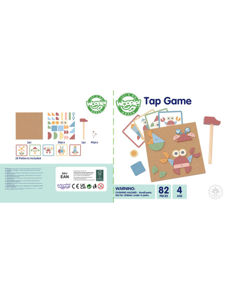 WOOPIE GREEN Drewniana Przybijanka z Młotkiem Układanka 20 wzorów 82 el.