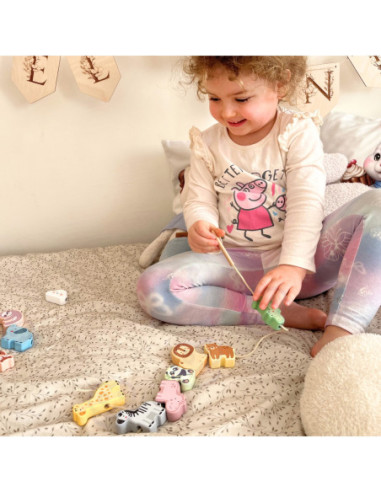 WOOPIE GREEN Drewniana Nawlekanka Klocki Przeplatanka ZOO Montessori13 EL