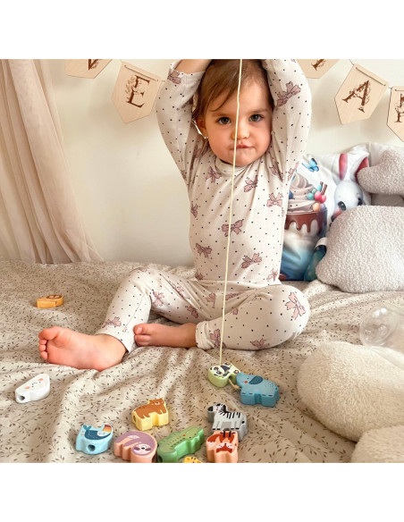 WOOPIE GREEN Drewniana Nawlekanka Klocki Przeplatanka ZOO Montessori13 EL