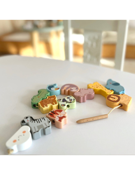 WOOPIE GREEN Drewniana Nawlekanka Klocki Przeplatanka ZOO Montessori13 EL