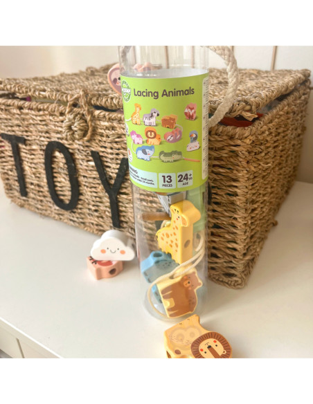 WOOPIE GREEN Drewniana Nawlekanka Klocki Przeplatanka ZOO Montessori13 EL