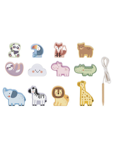 WOOPIE GREEN Drewniana Nawlekanka Klocki Przeplatanka ZOO Montessori13 EL